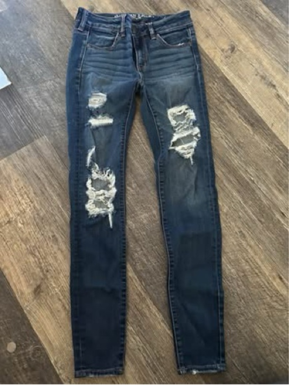 American Eagle Outfitters Dark Blue Distressed Skinny Jeans